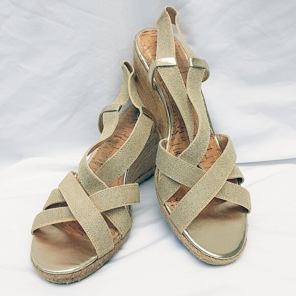 MERONA Gold Wedge Espadrilles Sandals | Size 11M w/Box - Picture 2 of 12